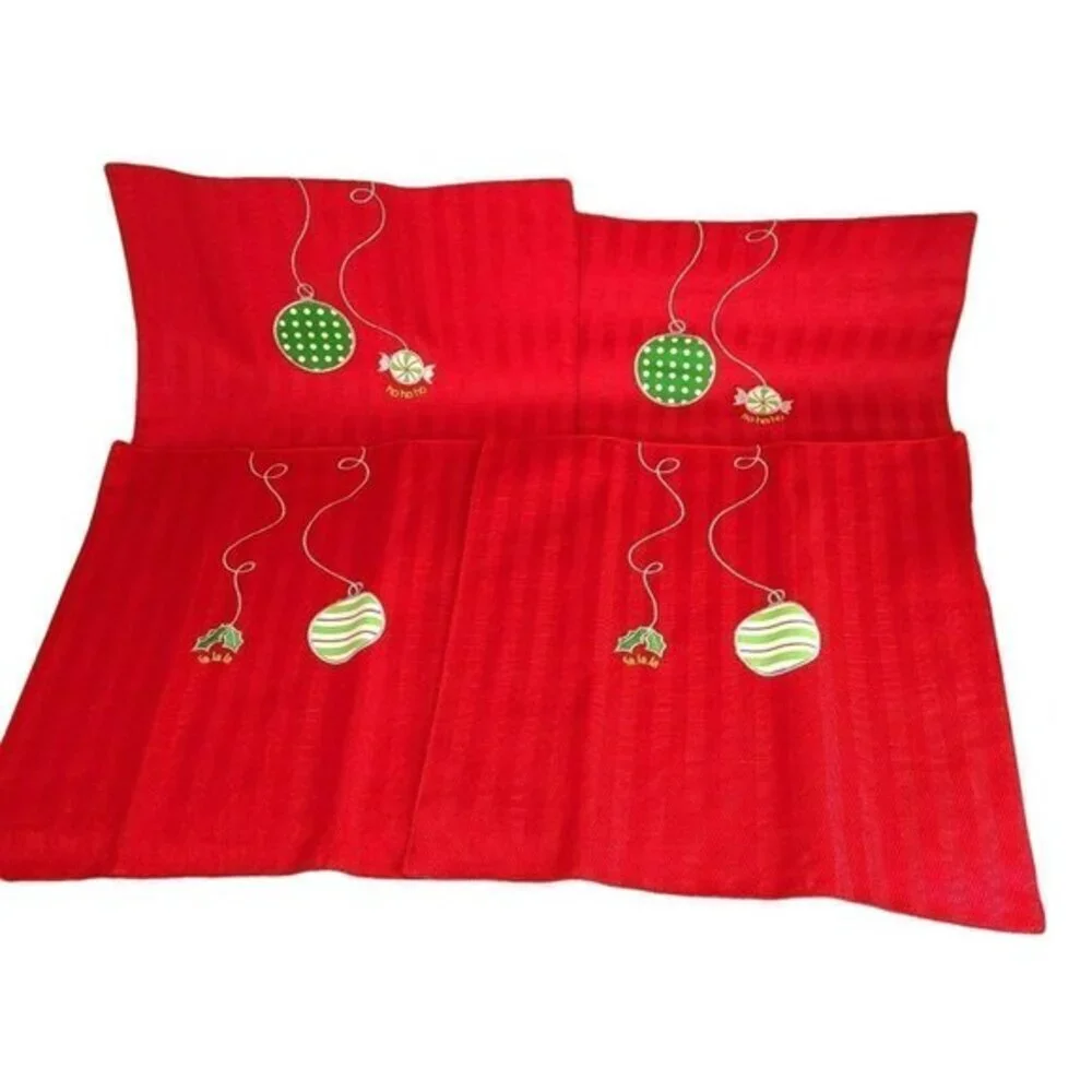 Lenox Placemats Merry‎ And Bright Christmas Ornament Red Set of 4 New in Box